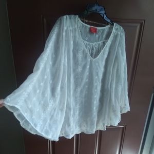 V Christina White Sheer Lace Blouse Vneck Poncho Sleeve Style Cover Up S…